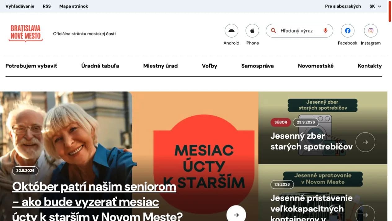 Ukážka verejného webu Bratislava – Nové Mesto
