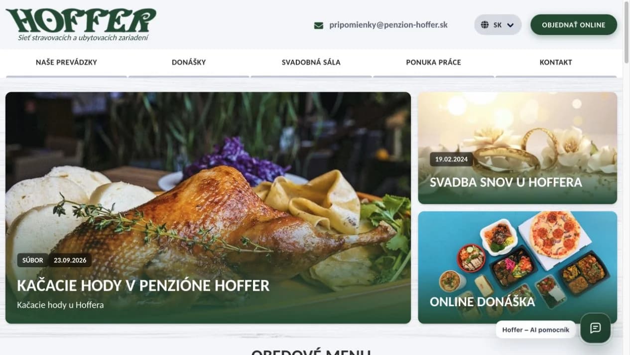 Ukážka verejného webu Hotelová sieť Hoffer