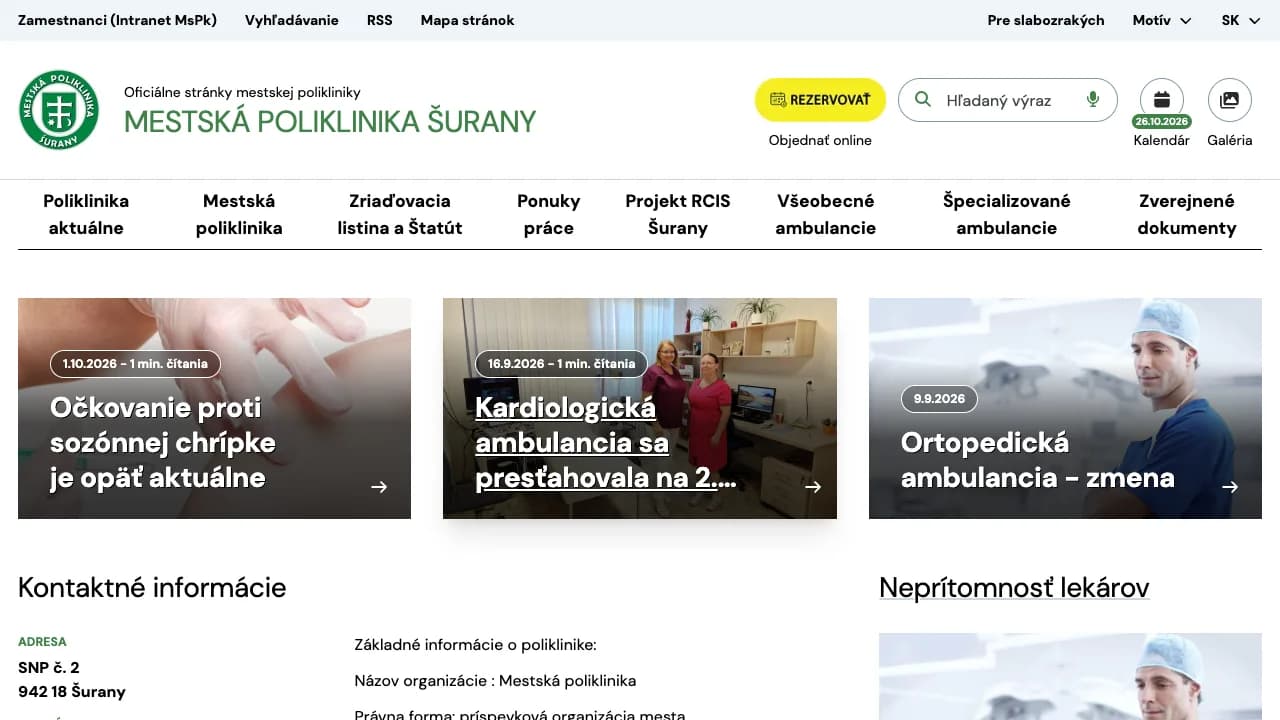Mestská poliklinika Šurany public website