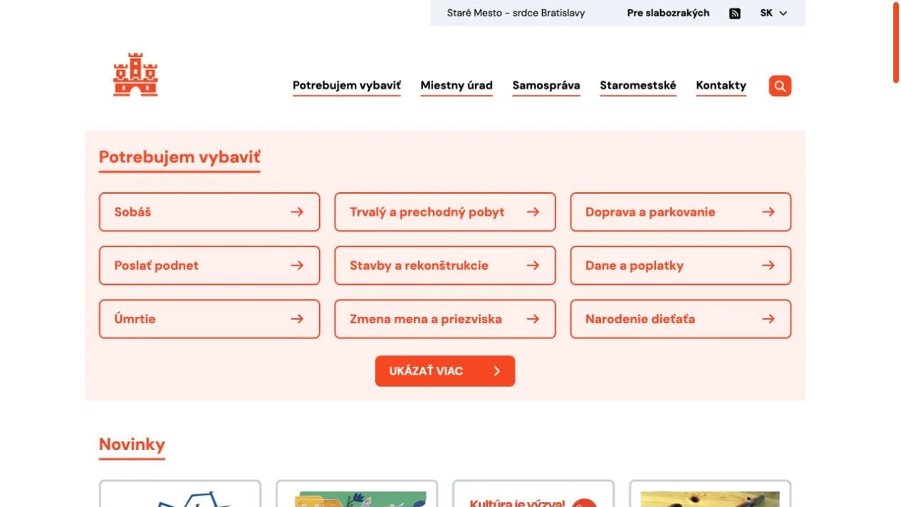 Ukážka verejného webu Bratislava – Staré Mesto