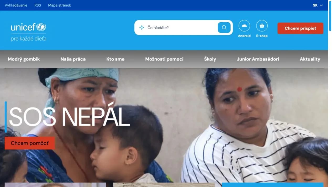 Ukážka verejného webu UNICEF Slovakia
