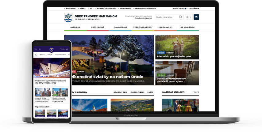 Platforma Moderné obce, ukážka webu a mobilnej aplikácie obce Trnovec nad Váhom